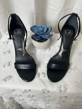 Gianni Bini Black Leather Ankle-Strap Heels